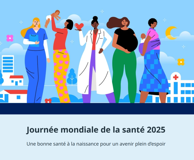 Visuel de l'OMS pour la journée mondiale de la santé 2025, placée sous le thème "Une bonne santé à la naissance pour un avenir plein d'espoir"